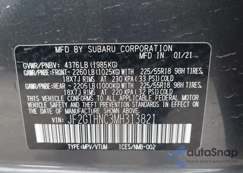 2021 Subaru Crosstrek Limited from USA, damaged, VIN JF2GTHNC3MH313821